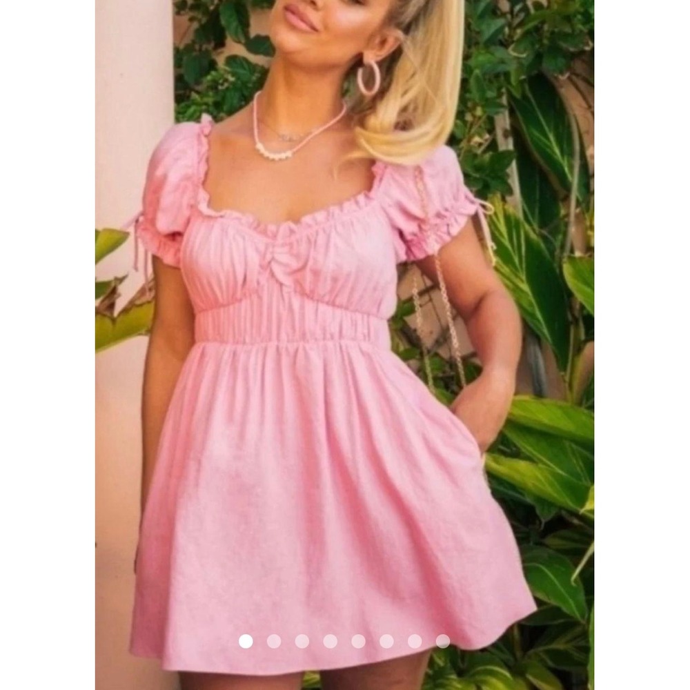 SHOW ME YOUR MUMU x BARBIE Pink linen‎ blend Babydoll Dress 2XL